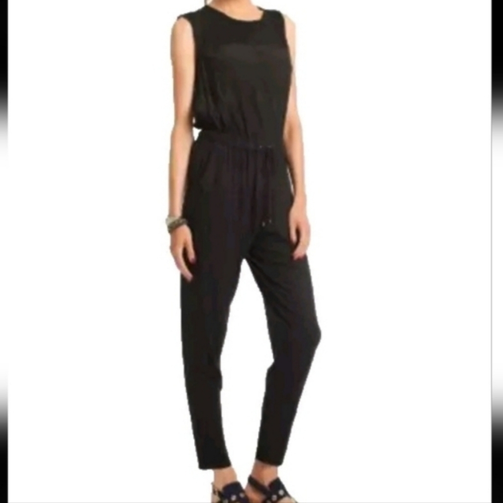 TRINA TURK Oliana Silk/Jersey Black Contrasting Drawstring Waist Jumpsuit M‎